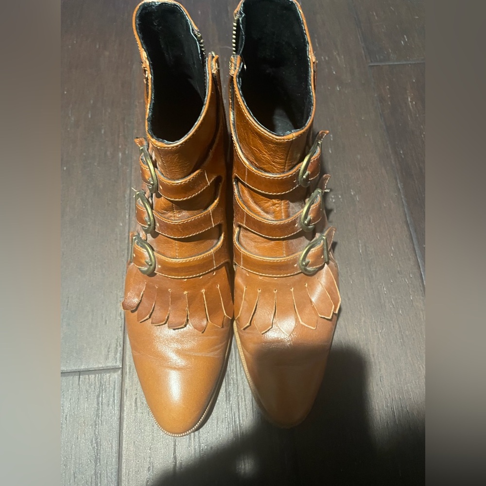 Brown Leather Buckle Ankle Boots
